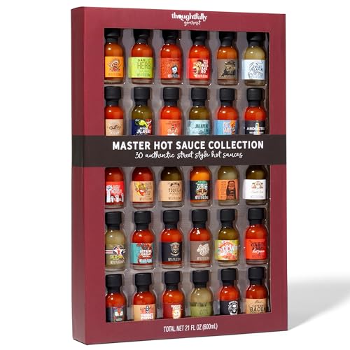 Thoughtfully Gourmet, Master Hot Sauce Collection Sampler Set, Flavors Include Garlic Herb, Apple Whiskey and More, Hot Sauce Gift Set of 30