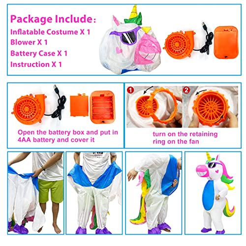 Camlinbo Halloween Inflatable Unicorn Costume for Adults Kids Full Body Blow up Halloween Costumes Party Cosplay