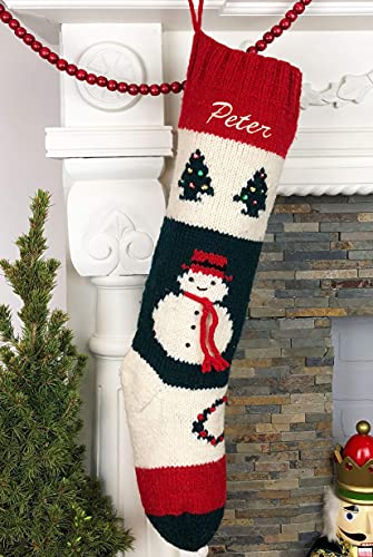 Christmas Stocking Personalized Hand Knit Snowman Stocking