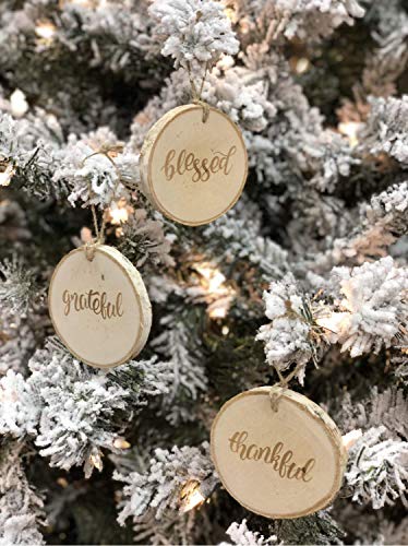 Set of 3 Large Oak Christmas Ornaments - Hand-Painted Wooden Christmas Tree Decorations - Perfect Xmas Ornaments Mini Gift Sets for Family (Thankful, Grateful & Blessed)