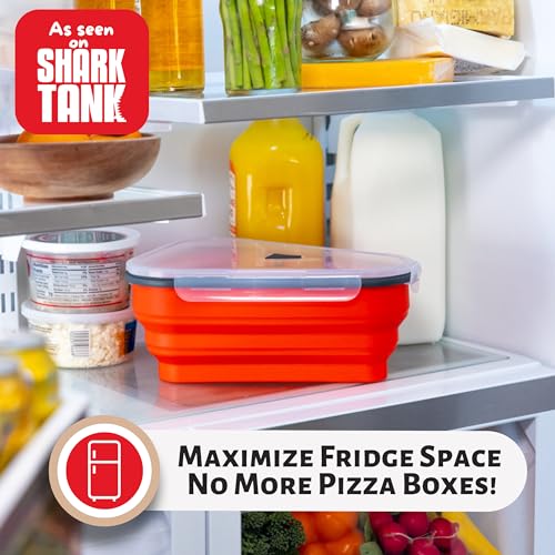 The Perfect Pizza Pack™ - Reusable Pizza Storage Container with 5 Microwavable Serving Trays - BPA-Free Adjustable Pizza Slice Container to Organize & Save Space, Red