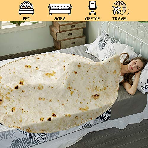 SeaRoomy Burritos Tortilla Blanket, Tortilla Wrap Blanket, Novelty Funny Tortilla Round Blanket Giant Tortilla Round Soft Blanket (Beige, 47 inches)