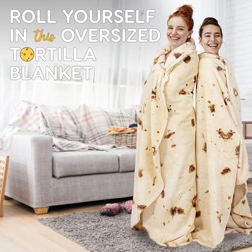 Zulay Giant Double Sided Tortilla Blanket with Burrito Gift Packaging - Novelty Blanket for Adults & Kids - Soft Flannel Round Tortilla Blanket for Indoors, Outdoors, Travel, Home - 60 Inches