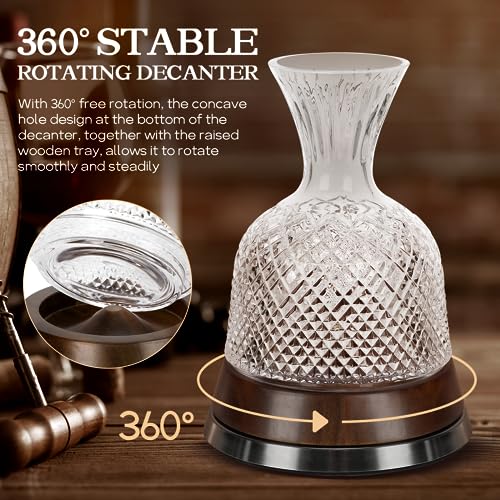 Tesonway Wine Decanter, Wine Carafe Decanter, Lead-free Crystal Glass Wine Decanters and Carafes with Stopper, 360° Rotating Decanter Wine, 1000ml Red Wine Decanter Set, Wine Gifts, Wine Accessories