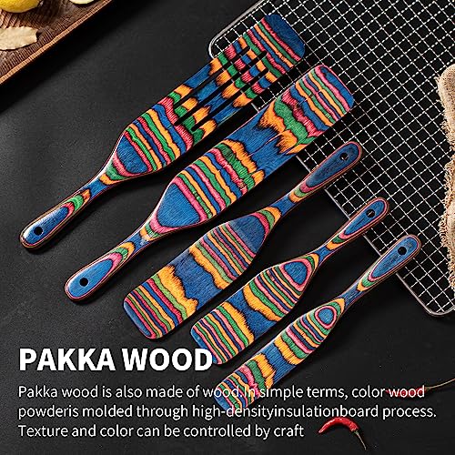 Pakkawood Spurtle Set, Gudamaye 5 Pcs Wooden Spurtle Set, Wooden Spoons for Cooking, Wooden Utensils for Cooking, Spurtles Kitchen Tools As Seen On Tv, Camping Cookware, Halloween Decorations