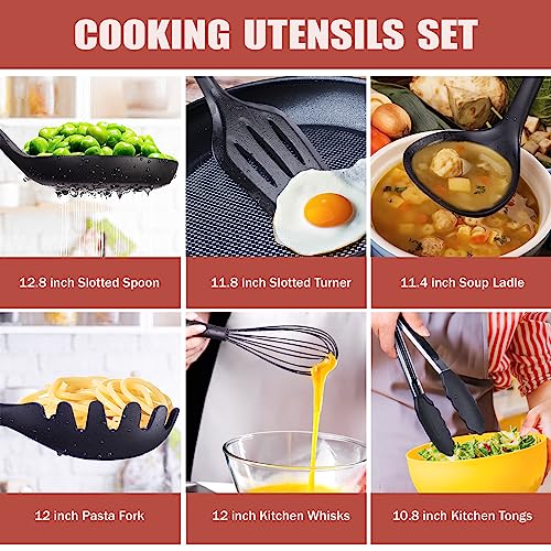 RAXCO Kitchen Utensils Set for Cooking-7 Cooking Utensils,6 Knife set Black,5 Utensil Sets,utensilios de cocina(18-in-1)