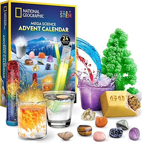 NATIONAL GEOGRAPHIC Science Kit & Rock Collection Advent Calendar 2024 – Jumbo Advent Calendar with 24 Days of Science Experiments, Gemstones & More for Kids, STEM Projects for Kids Ages 8-12