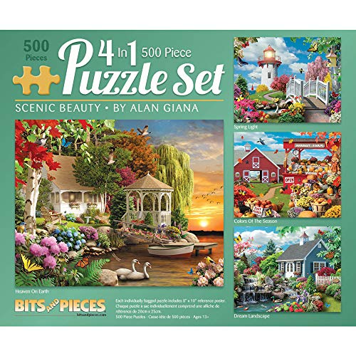 Bits and Pieces – 4-in-1 Multi-Pack - 500 Piece Jigsaw Puzzles for Adults – 500 pc Large Piece Puzzle Set Bundle by Artist Alan Giana - 16" x 20"