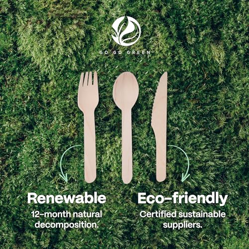 100% Compostable Cutlery Set - 300 Pieces Wooden Compostable Utensils [120 Forks, 90 Knives, 90 Spoons] - Disposable Wooden Cutlery, Eco Friendly Forks And Spoons Disposable Cutlery Set Party Utensils