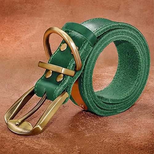 Didog Genuine Leather Dog Collars with Engraved Nameplate, Personalized Soft Leather Collar with Custom ID Tag, Brown/Green/Red for Medium Large Dogs (M,Green)