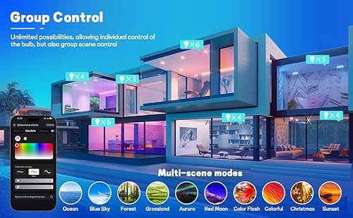 MagicLight Smart Light Bulbs 4 Pack A19/E26 Color Changing 60W Equivalent Dimmable White 2700-6500K Music Sync Schedule WiFi & Bluetooth RGB LED Bulbs Works with Alexa & Google Home