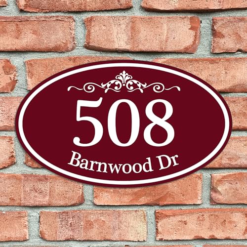 Customized Home Address Sign, Aluminum 12" x 7" Oval House Number Plaque, Personalized Color Choices Available (Black)