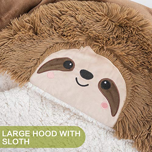 Sloth Wearable Hooded Blanket for Adults - Fluffy Super Soft Shaggy Faux Fur, Fuzzy Warm Cozy Plush Furry Fleece & Sherpa Hoodie Throw Cloak Wrap - Sloth Gifts for Women Adults and Kids