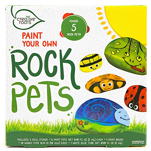 Creative Roots Paint Your Own Rock Pets by Horizon Group USA, 6 Colors, Paint Brush, Wiggly Eyes and Glue Included, Multicolor