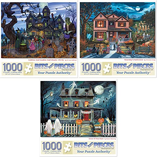 Bits and Pieces - Value Set of Three (3) – 1000 Piece Jigsaw Puzzles for Adults - Halloween Collection 1000 pc Jigsaws by Multiple Artists – 20" x 27"