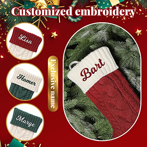 Personalized Christmas Stockings Custom Name Family Christmas Stockings 18” Large Knit Knitted Xmas Stocking for Kids, Rustic Farmhouse Fireplace Hanging Ornament Christmas Holiday Party Decoration