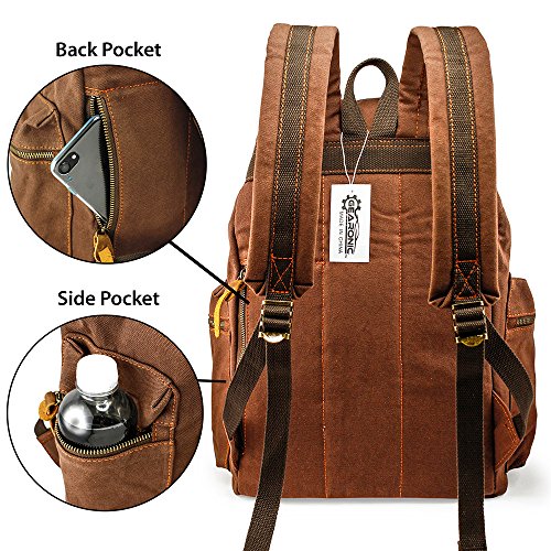 GEARONIC Vintage Canvas Backpack, Casual Daypack Backpacks for Men Women, 15inch Laptop Bag Travel Hiking Camping Rucksack - Coffee