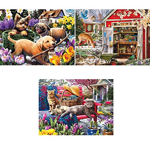 Bits and Pieces - Value Set of Three (3) - 300 Piece Jigsaw Puzzles for Adults - Spring Collection Large Piece Jigsaws by Artist Larry Jones - 18” x 24”