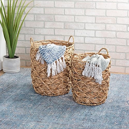 Honey-Can-Do Set of 2 Round Decorative Wicker Baskets with Handles for Storage, Natural STO-09848 Natural