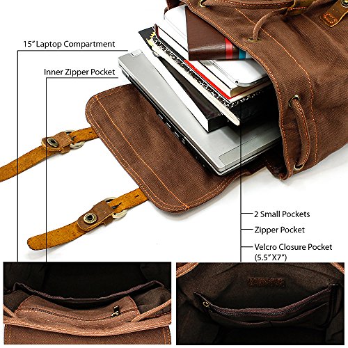 GEARONIC Vintage Canvas Backpack, Casual Daypack Backpacks for Men Women, 15inch Laptop Bag Travel Hiking Camping Rucksack - Coffee