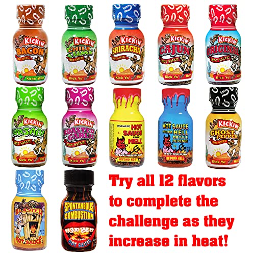 Hot Sauce Challenge Book Of Pleasure & Pain - 12 – 0.75 Ounce Bottles Gift Set - Perfect Premium Gourmet Hot Sauce Gift Set - Try If You Dare!