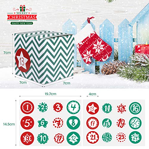 KESOTO DIY Christmas Advent Calendar 2024, 24 Cardboard Treasure Boxes with 1-24 Number Stickers Christmas Countdown Calendar for Xmas Holiday Decor