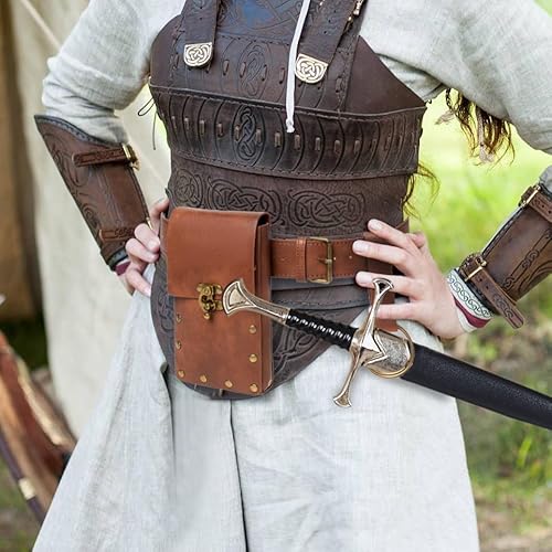 Belt Pouch Waist Bag Fanny Pack Steampunk Phone Holder Medieval Bag Leather Belt Renaissance Cosplay Costume Accessories (1-Brown)