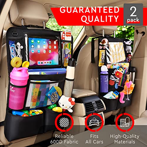 Helteko Backseat Car Organizer, Kick Mats Back Seat Protector with Touch Screen Tablet Holder, Back Seat Organizer for Kids, Travel Accessories with 9 Storage Pockets 2 Pack, Black