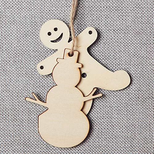 MACTING 30pcs Unfinished Wood Christmas Ornaments with Holes, Christmas Hanging Decorations for Kid's DIY Gift Craft Xmas Tree, 6 Shapes-Angel, Deer, Ball, Doll, Snowman, Tree