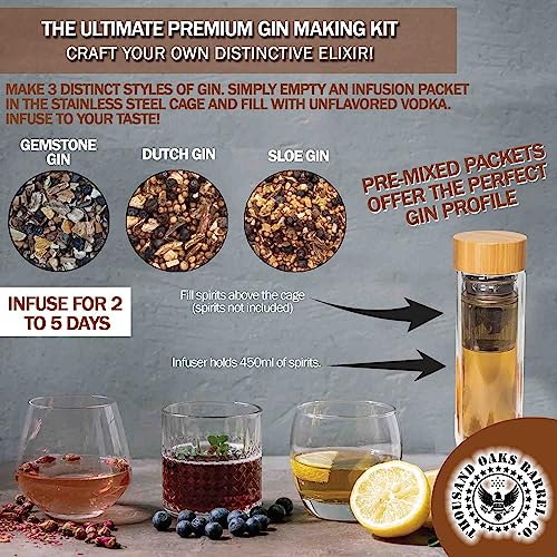 Liquor Quik Gin Infusion Kit - Complete DIY Gin Making Kit Complete w/ 450ml Glass Infuser Vessel & 3 Craft Infusing Flavor Packets - Alcohol Gifts for Him, Mixology Cocktail Bar Accessories