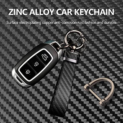 Turcee Leather Car Keychain - Carbon Fiber Interior Key Fob with Anti-Lost D-Ring - Car Accessory Key Ring (Black)