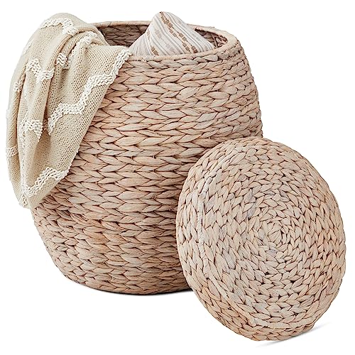 Best Choice Products Vintage Multipurpose Hyacinth Storage Basket, Plant Décor, Handwoven Organizer Tote for Bedroom, Living Room, Bathroom, w/Lid - Transparent White