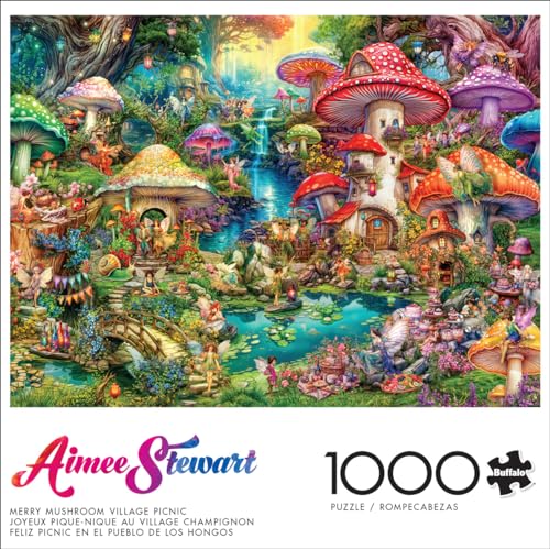 Buffalo Games - Aimee Stewart - Merry Mushroom Village Picnic - 1000 Piece Jigsaw Puzzle for Adults Challenging Puzzle Perfect for Game Nights - Finished Puzzle Size is 26.75 x 19.75