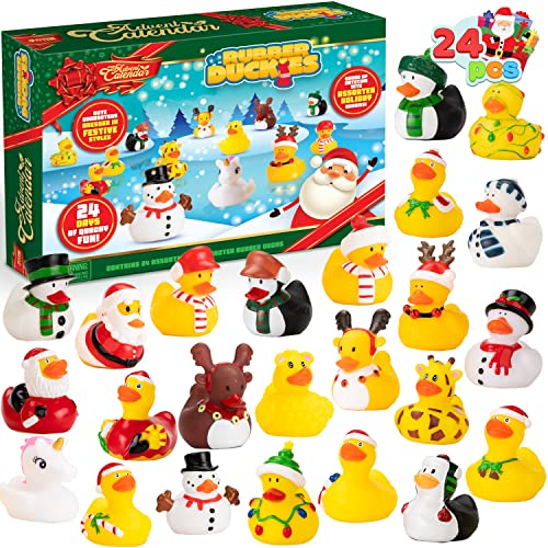 JOYIN Christmas 24 Days Advent Calendar 2024 Ducks, 24 Rubber Ducks for Boys Girls Toddlers Kids,Christmas Party Favor Gifts, Halloween Rubber Ducky Bath Toys, Kids Xmas Fun Ducks,Christmas Countdown