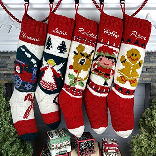 Christmas Stocking Personalized Hand Knit Vintage Angel Stocking