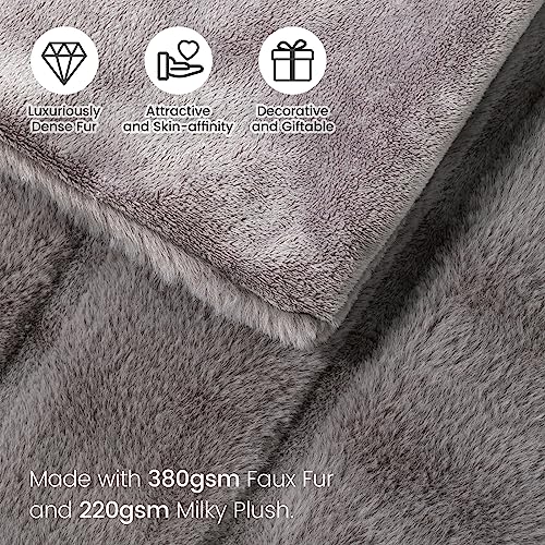 Cozy Bliss Faux Fur Throw Blanket for Couch, Cozy Soft Plush Thick Winter Blanket for Sofa Bedroom Living Room, 50 * 60 Inches Grey