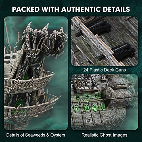 3D Puzzles for Adults Green LED Flying Dutchman, 360 Pieces Haunted Pirate Ship Arts & Crafts for Adults Gifts for Men Women Model Kit, Lighting Ghost Ship 2024 Easter Gifts Teacher Appreciation Gift