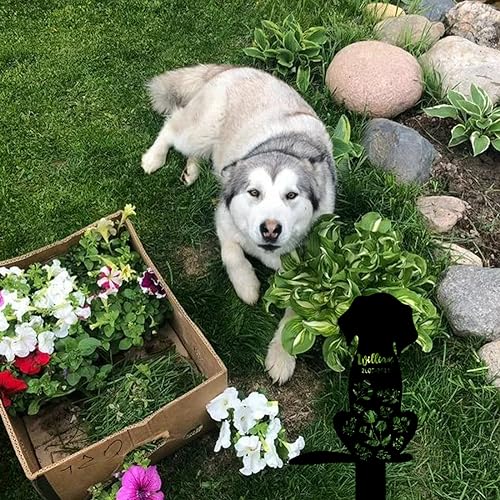 Custom Dog Memorial Grave Marker Stake Pet Portrait Metal Personalized Dog Name Memorial Garden Stake Flowers Dog Engraved Sign Remembrance Stake (Dog Memorial Stake)