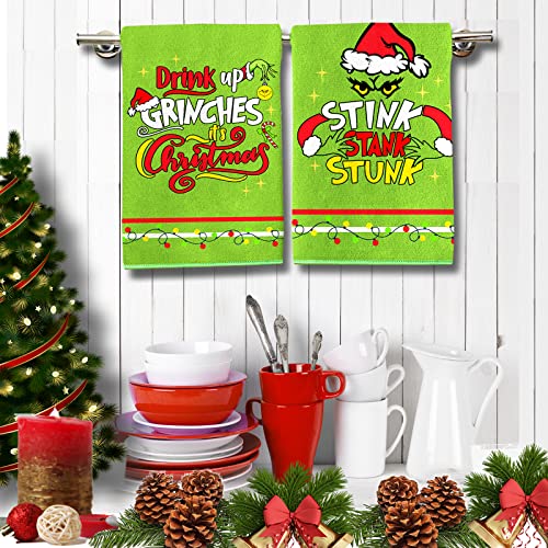 HOMSHIAM Christmas Kitchen Towels 2 Pieces Christmas Dish Towels Hand Towels Housewarming Gifts for New Home, Christmas Farmhouse Decor for Kitchen/Bedroom/Bathroom(17.7 x 27.5 Inch)