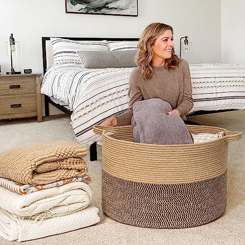 Goodpick Extra Large Wicker Storage Basket, 83L Woven Blanket Storage for Living Room, Round Woven Basket for Clothes, Large Jute Basket, Big Laundry Basket for Pillow, 21.7 x 13.8 inches