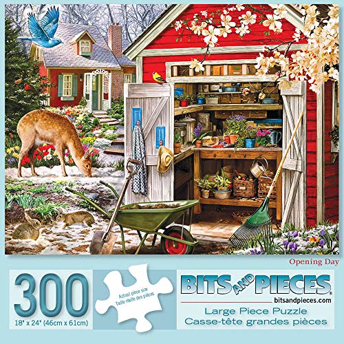 Bits and Pieces - Value Set of Three (3) - 300 Piece Jigsaw Puzzles for Adults - Spring Collection Large Piece Jigsaws by Artist Larry Jones - 18” x 24”