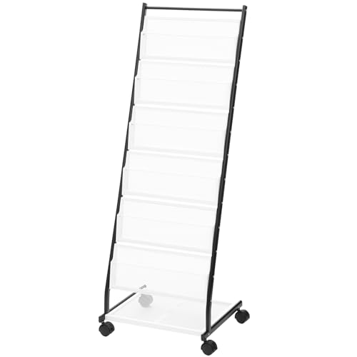 VEVOR Brochure Display Rack, 6-Tier Magazine Literature Display Stand, Floor Standing Magazine Rack Newspaper Catalog Holders, Movable with 4 Wheels (2 Lockable) for Shop Exhibitions Office, 6 Pockets