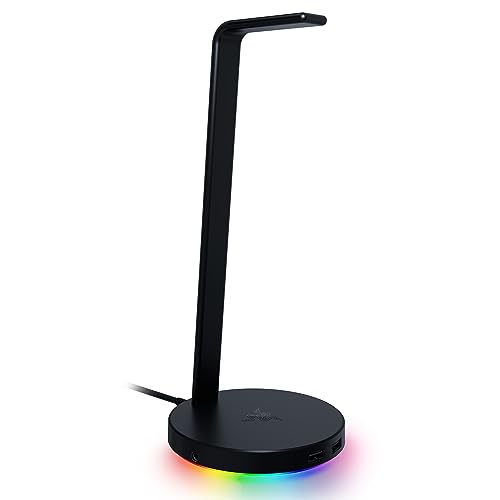 Razer Base Station V2 Chroma Headphone Headset Stand Holder: Chroma RGB Lighting - Taller Stand & Anti-Slip Ledge - USB Charging Ports - Anti-Slip Rubber Base - 3.5mm Port + Built-in DAC - Black