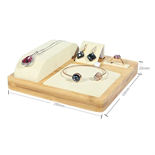 KEG801302 Jewelry Display Stand Velvet Wooden Jewelry Display Tray Showcase Display Organizer Rings Earrings Necklaces Bracelet Watch Display Stand for Selling Jewelry Holder Organizer