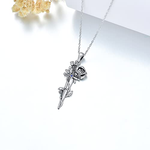 LEECCI Rose Sword Necklace 925 Sterling Silver Dagger Necklace for Women Men Medieval Sword Pendant Dagger Jewelry Birthday Gifts