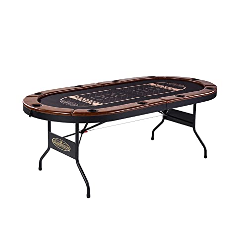 Barrington Charleston 10 Player Folding Poker Table, Oval Card Table, Casino Style Tournament Poker Table with Padded Rails and Cup Holders