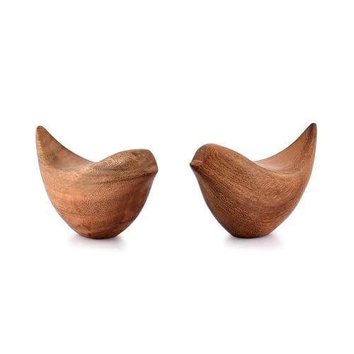 NIRMAN Acacia Wood Bird Statues Set Home Décor Bird Sculpture for Living Room, Bathroom, Office Modern Style Birds Decorative Ornaments (Set of 2) (4.5" x 2" x 2.5")