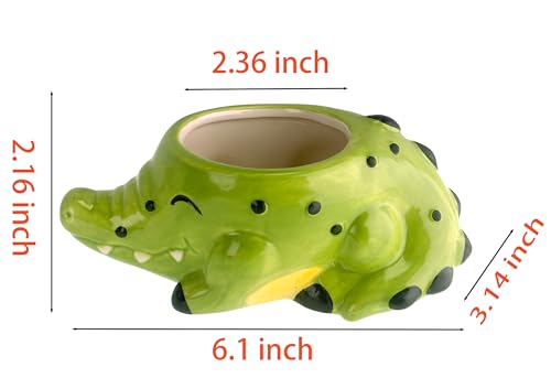 SWONVI Cute Animal Ceramics Planter Small Succulent Pot Alligator Shaped Plant Pot with Ceramic Trayfor Mini Plants Flower Cactus, Smooth Shiny Ceramic - Plants Not Included (1 PCS Alligator)