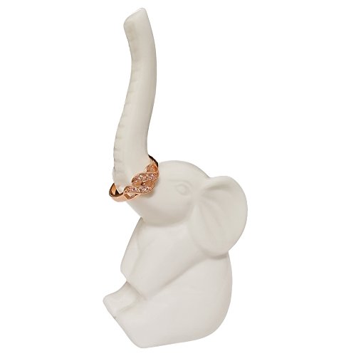 HOME SMILE Elephant Ring Holder for Jewelry,Engagement Wedding Ring Display Holder Stand Trinket Trays (Litltle White)