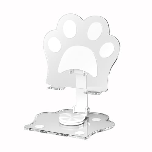 XIYIASUN Cat Paw Acrylic Tablet Stand for Desk,Multi-Angle Adjustable Clear Tablet Holde，360° Rotating Mobile Tablet Stand for Desk Home Office, Compatible